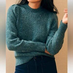 Faherty Teal Boone Sweater Merino Wool Preppy Neutral Cottage Prairie Sz Large